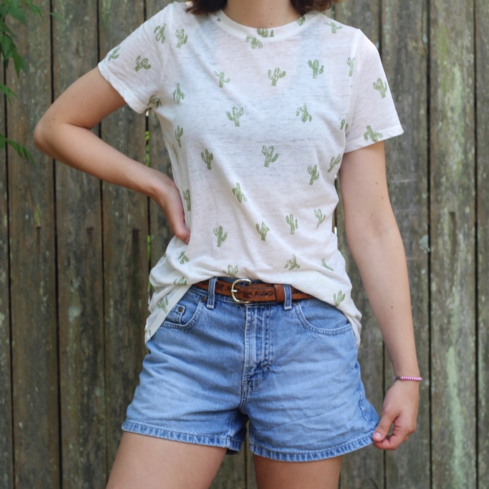 White shirt w/ cactus print
